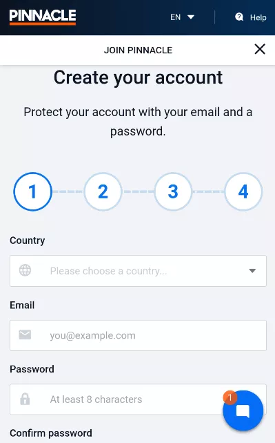Pinnacle creation account form